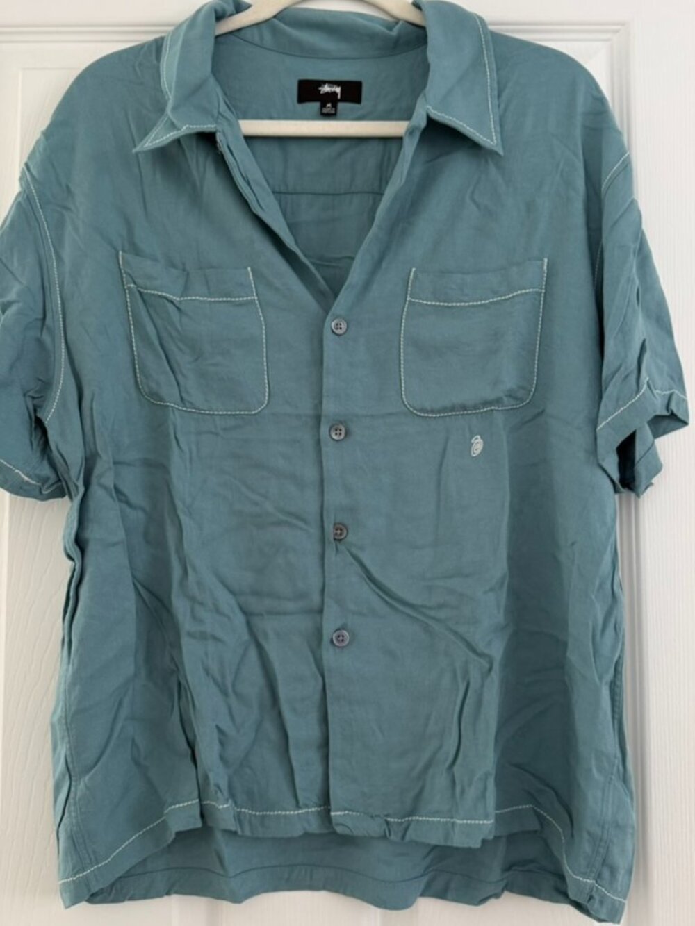 Men's Stüssy Contrast  Blue Pick Stitched Shirt NWOT SIZE MEDIUM